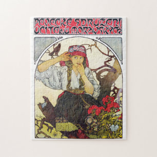 Girl and Geranium, Mucha Jigsaw Puzzle