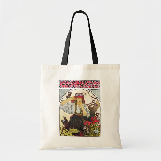 Girl and Geranium, Mucha Tote Bag (Front)