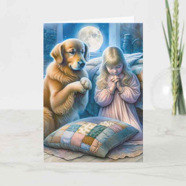 Girl and Golden Retriever Praying Thinking of You Card (Front)