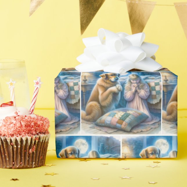 Girl and Golden Retriever Praying  Wrapping Paper (Birthday Party)