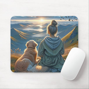Girl and Golden Retriever Sunrise Mouse Pad