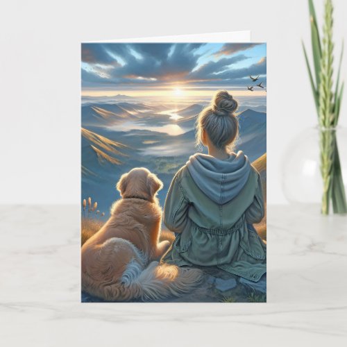 Girl and Golden Retriever Thinking of You Card