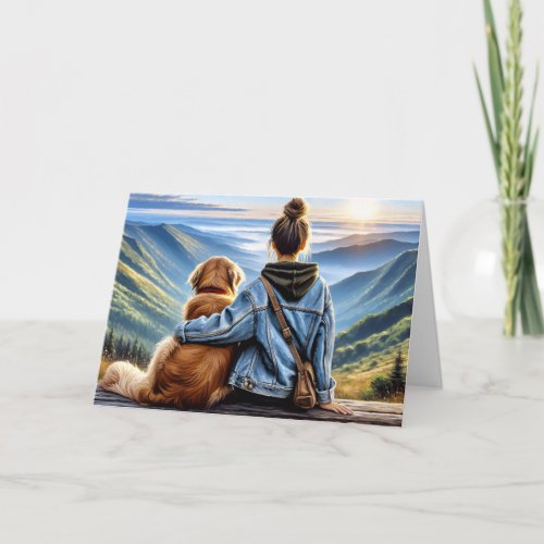 Girl and Golden Retriever Thinking of You Card
