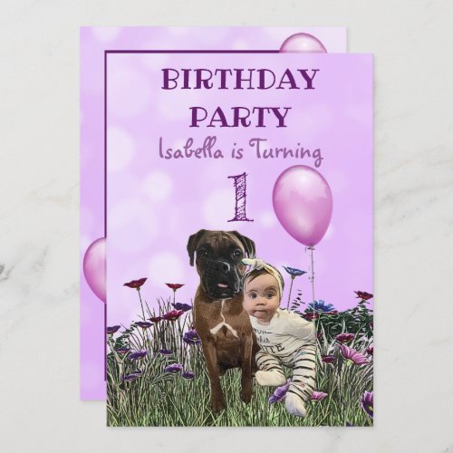 Girl  and her Dog  First Birthday Party Invitation