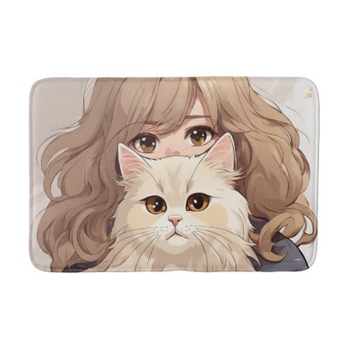 Girl and Her Kitty Cat Bath Mat