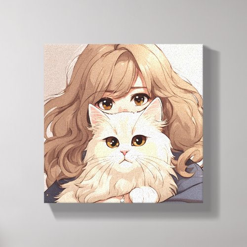 Girl and Her Kitty Cat Canvas Print