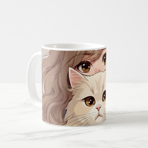 Girl and Her Kitty Cat Coffee Mug