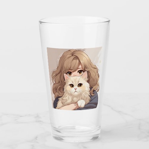 Girl and Her Kitty Cat Glass