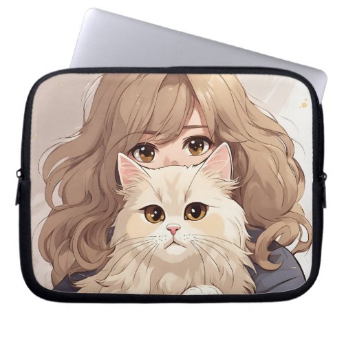 Girl and Her Kitty Cat Laptop Sleeve