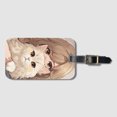 Girl and Her Kitty Cat Luggage Tag