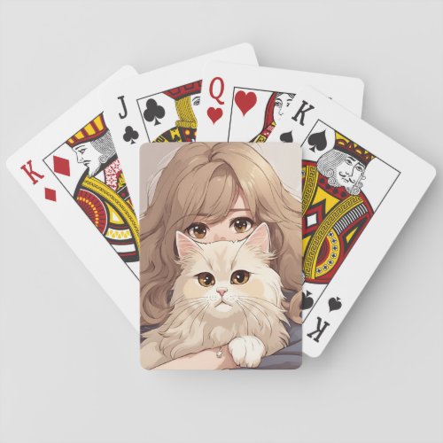 Girl and Her Kitty Cat Poker Cards