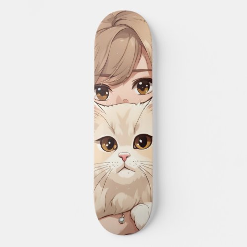 Girl and Her Kitty Cat Skateboard