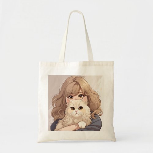Girl and Her Kitty Cat Tote Bag