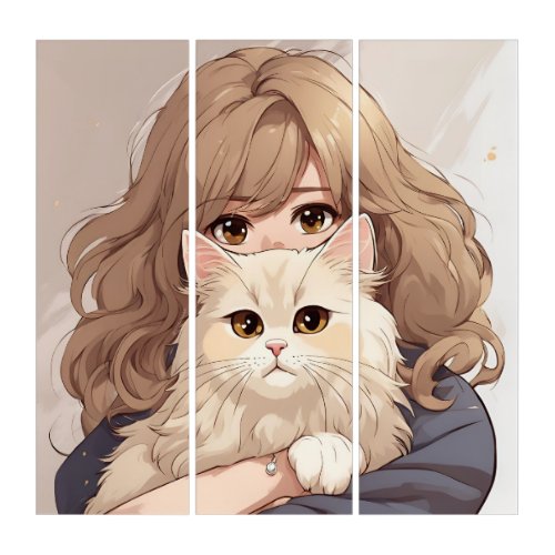 Girl and Her Kitty Cat Triptych
