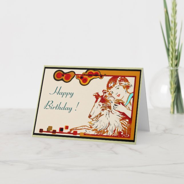 Girl and Her Sheltie Birthday Card (Front)