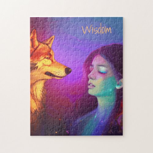 Girl and her Wolf AI Generated Fantasy Pop Art Jig Jigsaw Puzzle