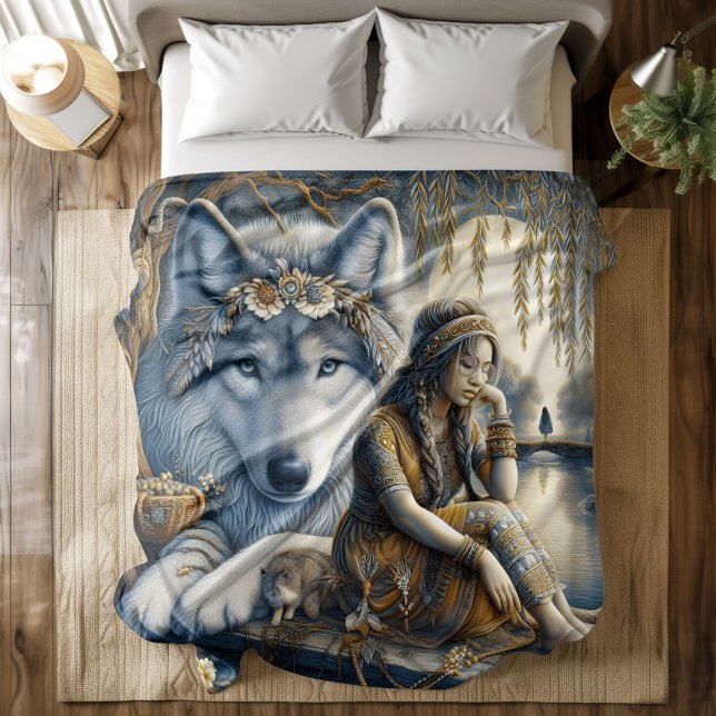 Girl and her wolf share a moment duvet cover (Creator Uploaded)