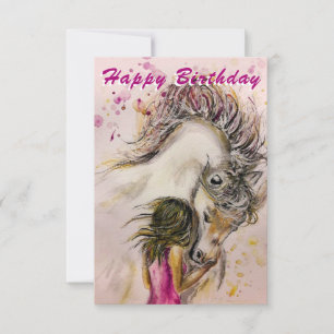 Girl and Horse Happy Birthday Card