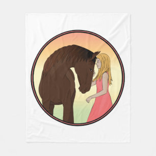 Girl and Horse Horseriding Equestrian Sunset Fleece Blanket