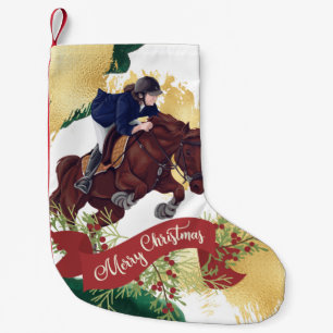 Girl and Horse Jumping Colorful Merry Christmas Small Christmas Stocking