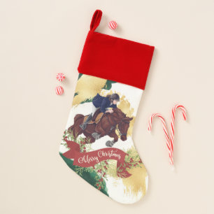 Girl and Horse Jumping Merry Christmas Colorful Christmas Stocking
