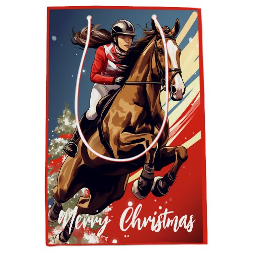 Girl and Horse Jumping Merry Christmas Medium Gift Bag