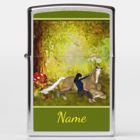 Girl And Horse Personalized Animal Zippo Lighter
