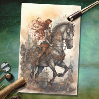 Girl and Horse Steampunk 3 Decoupage Paper