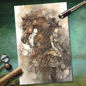 Girl and Horse Steampunk 4 Decoupage Paper