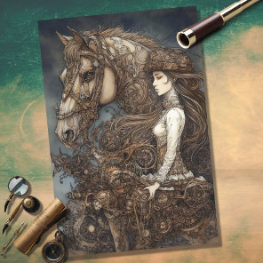 Girl and Horse Steampunk 5 Decoupage Paper