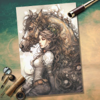 Girl and Horse Steampunk 7 Decoupage Paper