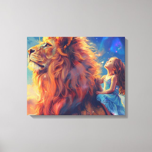 Girl and Lion - Children's Wall Art, Majestic Lion Canvas Print (Front)