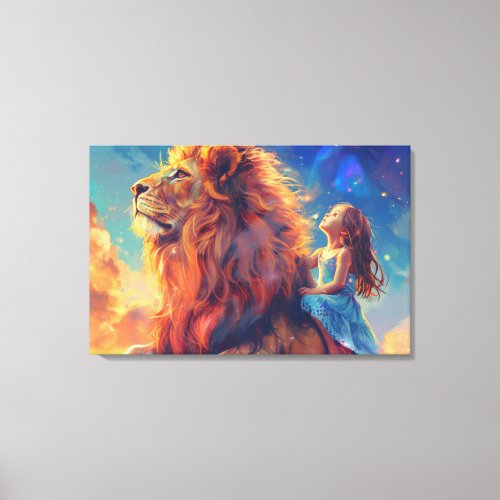 Girl and Lion _ Childrens Wall Art Majestic Lion Canvas Print