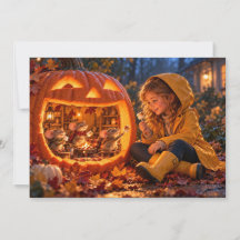 Girl and Mice Sharing Marshmallows Halloween Card