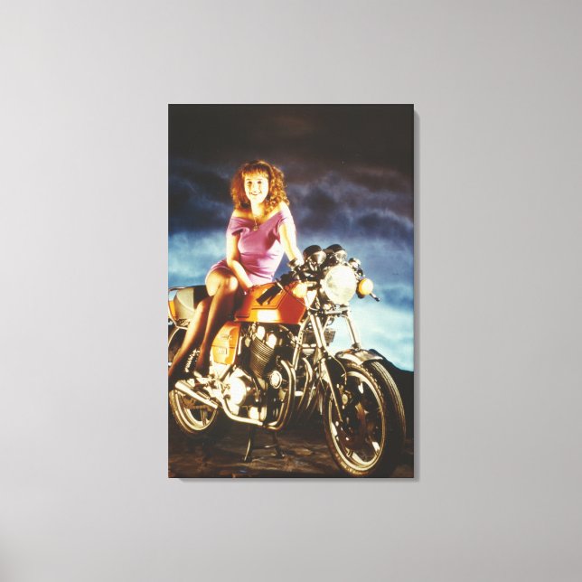 Girl And Motorcycle Canvas Print (Front)