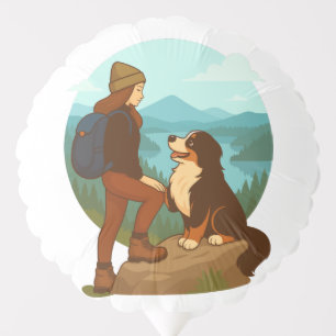 Girl and Mountain Dog Adventure Illustration Balloon