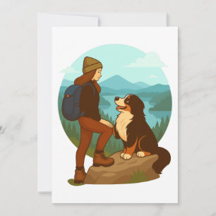 Girl and Mountain Dog Adventure Illustration Invitation