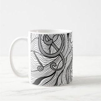 Girl and music. Vintage illustration. Black outlin Coffee Mug