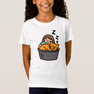 Girl and Orange Cat Sleeping in Bucket T-Shirt