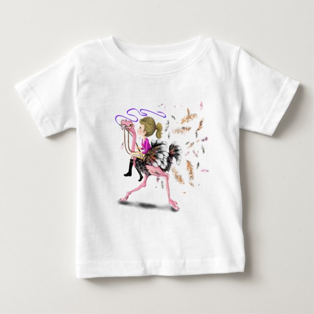 Girl and Ostrich Racing Team Baby T-Shirt - Fun (Front)