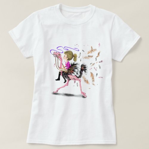 Girl and Ostrich T_Shirt Racing Team _ Fun