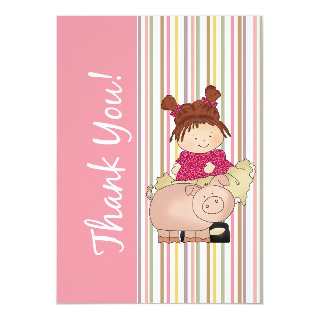 Girl And Pig Flat Thank You Card