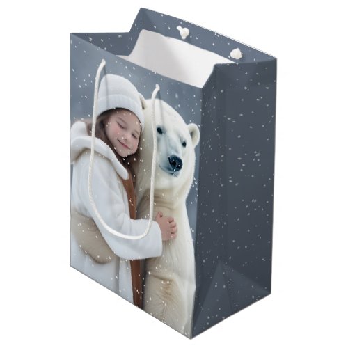 Girl and Polar Bear Hug Medium Gift Bag