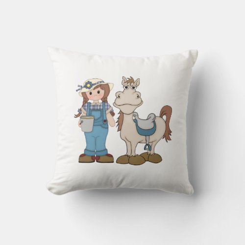 Girl and Pony Throw Pillow