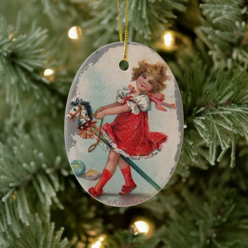 Girl and Pony Vintage Christmas Ornament