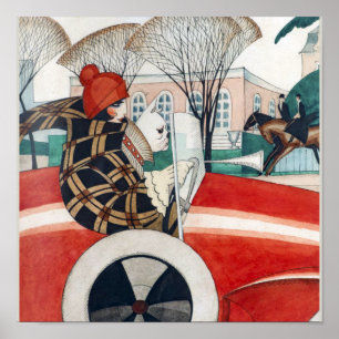 Girl and Pug in an Automobile Poster