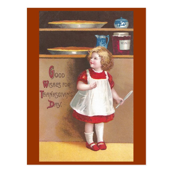 Girl and Pumpkin Pies Vintage Thanksgiving Postcards