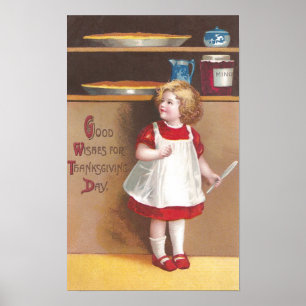 Girl and Pumpkin Pies Vintage Thanksgiving Poster