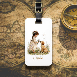 Girl and Puppy Luggage Tag