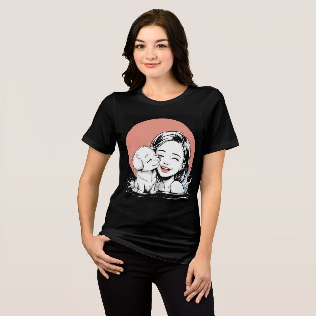 Girl and Puppy Sharing Joyful Moment in the Water Tri-Blend Shirt (Front Full)